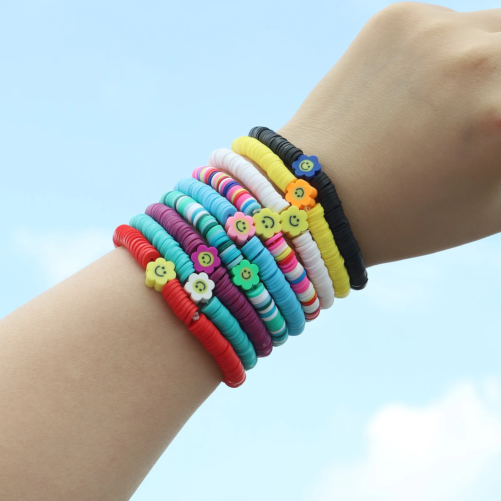 Bohemian Colorful Smiley Face Flower Fruit Polymer Clay Soft Pottery Heishi Disc Beads Wristband Bracelet For Women Surf Jewelry
Bohemian Colorful Smiley Face Flower Fruit Polymer Clay Soft Pottery Heishi Disc Beads Wristband Bracelet For Women Surf Jewelry