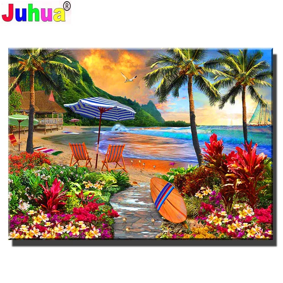 

Full Square/ Round diamond painting HAWAIIAN LIFE full diamond embroidery 5D rhinestone mosaic diamond inlaid,Beach Art