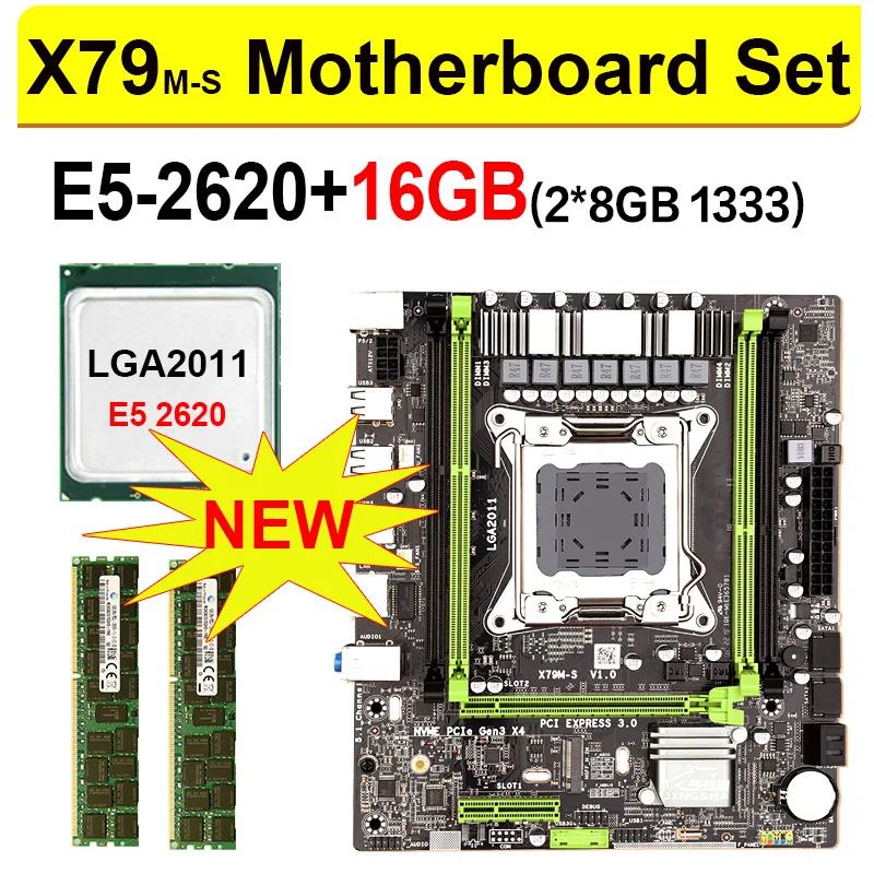 JINGSHA X79 M-S motherboard LGA2011 E5 2620 CPU 2 pcs x 8GB = 16GB DDR3 1333Mhz 10600 ECC REG Memory Set M-ATX combos
JINGSHA X79 M-S motherboard LGA2011 E5 2620 CPU 2 pcs x 8GB = 16GB DDR3 1333Mhz 10600 ECC REG Memory Set M-ATX combos