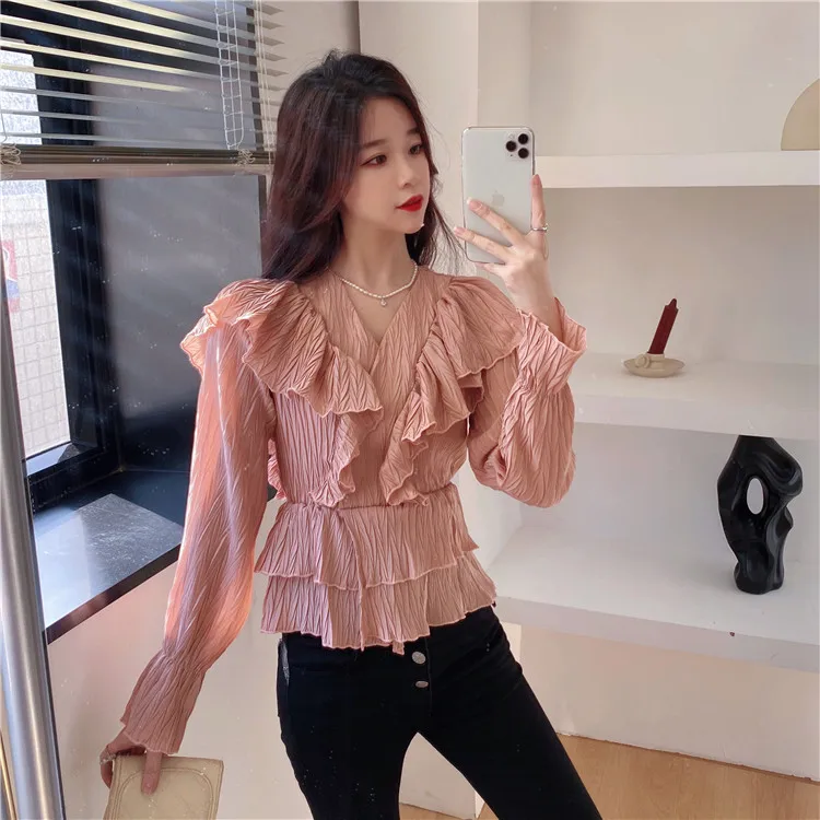 Fashion Solid Chiffon Blouse Women's Clothing Spring New V-neck Ruffles Long Sleeve Shirts Korean Slim Ladies Tops Ins Hipster
Fashion Solid Chiffon Blouse Women's Clothing Spring New V-neck Ruffles Long Sleeve Shirts Korean Slim Ladies Tops Ins Hipster