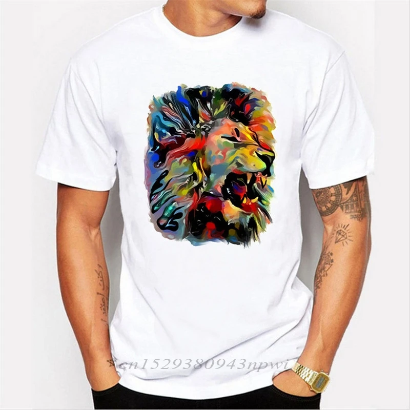 Мужская футболка с 3D-принтом короны и Льва белая Повседневная хипстерская