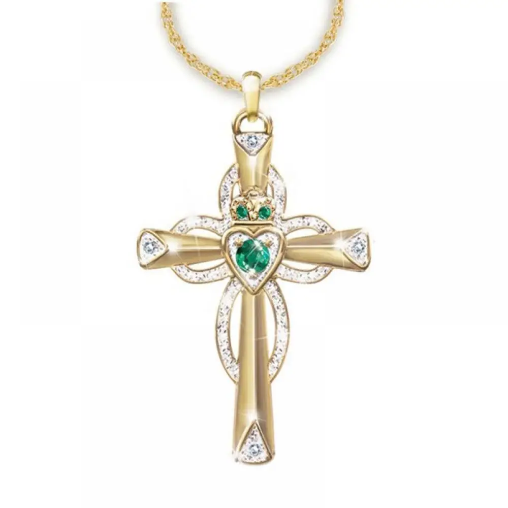 Cross Inlaid Two-Tone Gemstone Pendant Necklace Emerald and White Gemstone Decoration Ladies Religion Party Necklace Jewelry
Cross Inlaid Two-Tone Gemstone Pendant Necklace Emerald and White Gemstone Decoration Ladies Religion Party Necklace Jewelry