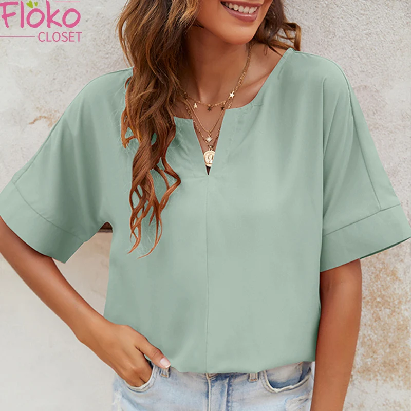 Футболка женская Flokocloset, летняя, однотонная, с V-образным вырезом и коротким рукавом
Футболка женская Flokocloset, летняя, однотонная, с V-образным вырезом и коротким рукавом