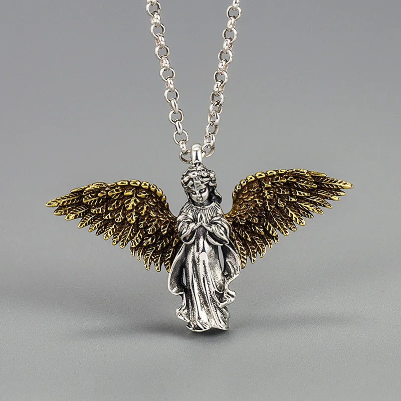 Vintage S925 Sterling Silver Prayer Little Angel Wings Necklace Punk Cool Handsome Hip Hop Ins Pendant
Vintage S925 Sterling Silver Prayer Little Angel Wings Necklace Punk Cool Handsome Hip Hop Ins Pendant