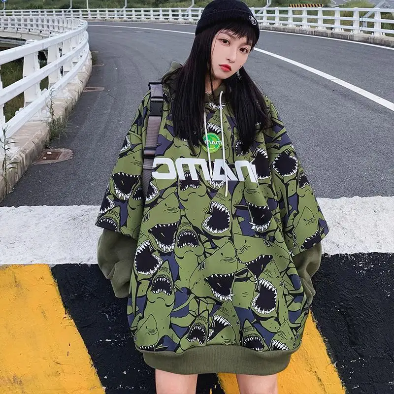 Shark Print Fashion Pullover Women Green Punk Loost Sweatshirt Outwear 2021 Female Faux 2 Pcs Hoodies Sweatshirts
Shark Print Fashion Pullover Women Green Punk Loost Sweatshirt Outwear 2021 Female Faux 2 Pcs Hoodies Sweatshirts