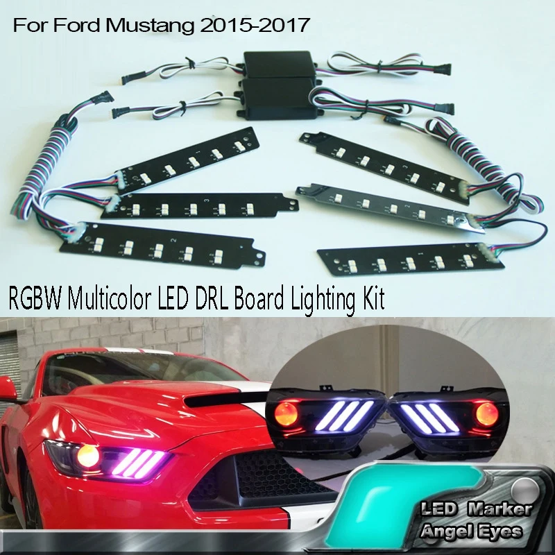 

1 комплект, разноцветные светодиодные осветительные присветодиодный ы RGBW для смартфонов Ford Mustang 2015-2017 светодиодный дистанционным управлени...