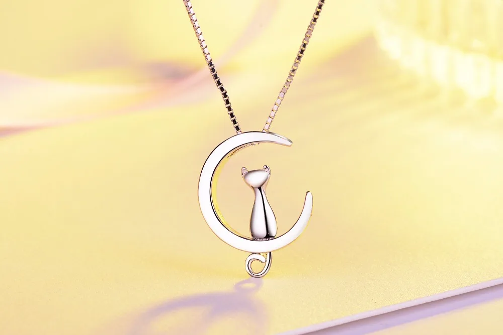 BAC26 925 Sterling Silver Necklace For Women Moon Kitten Cat Necklaces & Pendants Link Chain Kolye Wedding Party Girls Jewelry
BAC26 925 Sterling Silver Necklace For Women Moon Kitten Cat Necklaces & Pendants Link Chain Kolye Wedding Party Girls Jewelry
