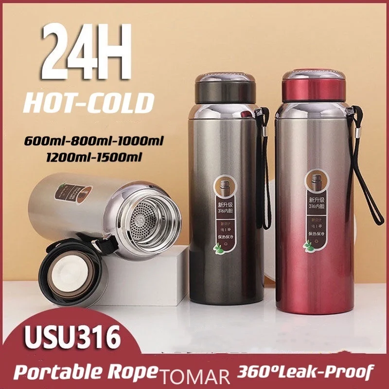 600-1500ml 316 Stainless Steel Tumbler Vacuum Thermal Flask Thermos Portable Sport Water Bottle Outdoor Climbing With Rope
600-1500ml 316 Stainless Steel Tumbler Vacuum Thermal Flask Thermos Portable Sport Water Bottle Outdoor Climbing With Rope
