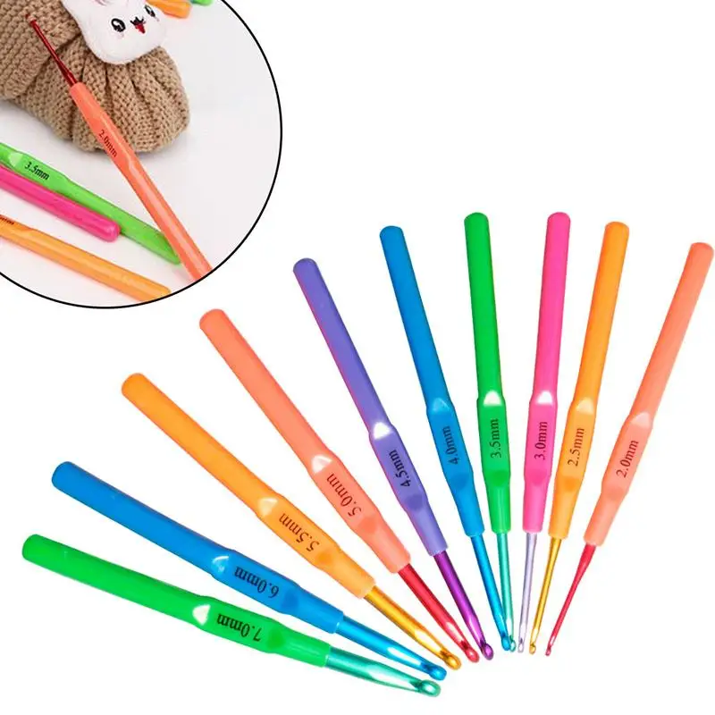 

10 Sizes Crochet Hook Knitting Needles Yarn Hook Needles for Sweaters Scarves Weaving Sewing Craft Tool Colorful Crochet