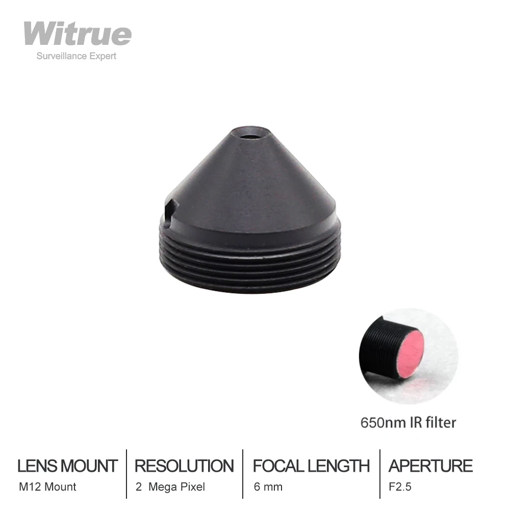 

Witrue Pinhole CCTV Lens 6mm 2 Megapixel 1080P 1/2.7" F2.5 M12 Mount with 650nm IR filter for Surveillance Security Cameras