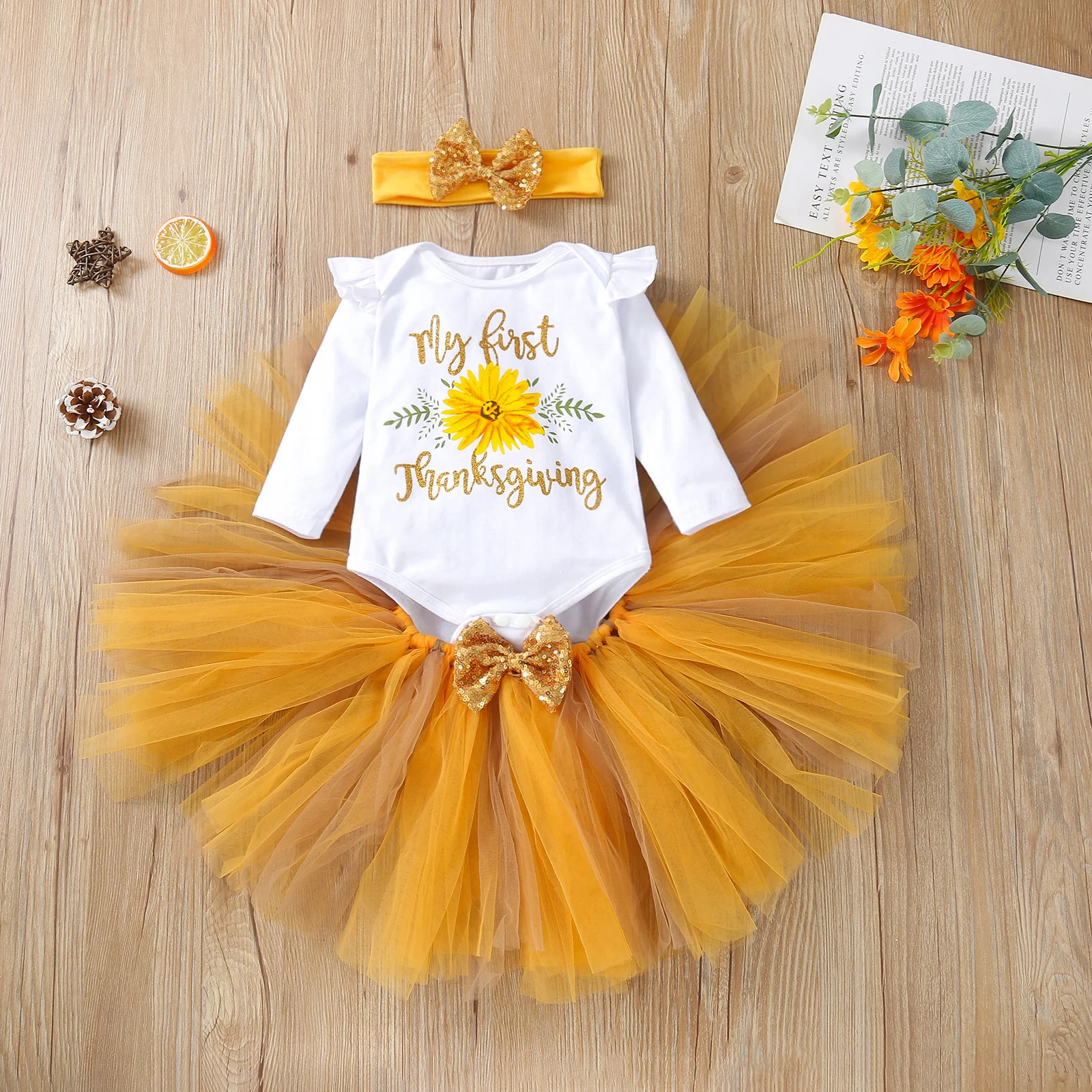 3 Pcs Toddler Thanksgiving Day Outfits Letter Flower Print Fly Sleeve Playsuit Tulle Skirt Sequin Bow Baby Clothing Sets
3 Pcs Toddler Thanksgiving Day Outfits Letter Flower Print Fly Sleeve Playsuit Tulle Skirt Sequin Bow Baby Clothing Sets