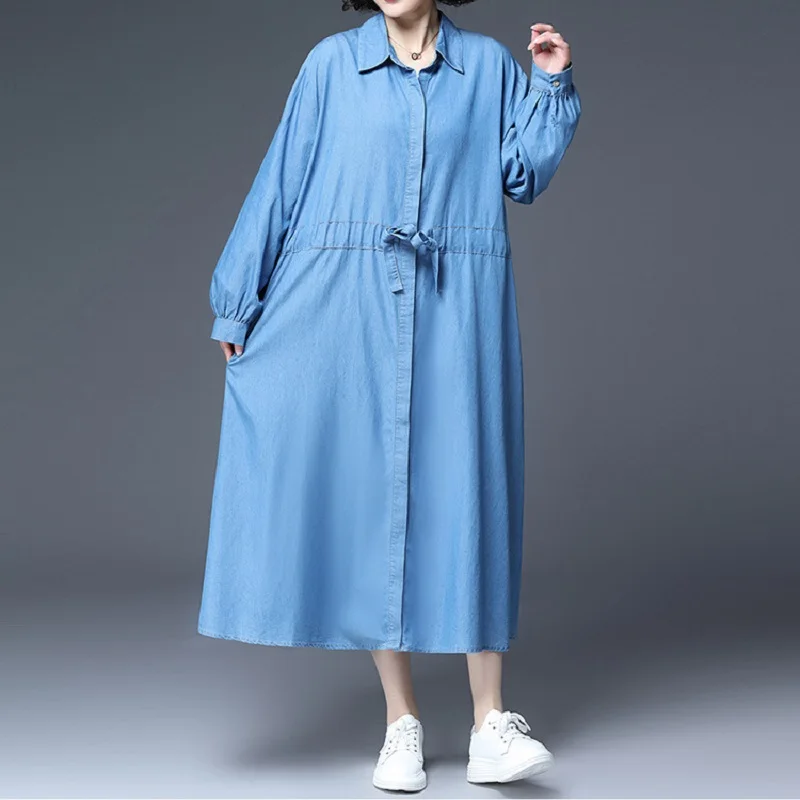 Denim Dresses for Women Casual Plus Size 2021 Summer Spring Long Sleeve Denim Shirt Dress with Belt Elastic Waist Female 4XL
Denim Dresses for Women Casual Plus Size 2021 Summer Spring Long Sleeve Denim Shirt Dress with Belt Elastic Waist Female 4XL