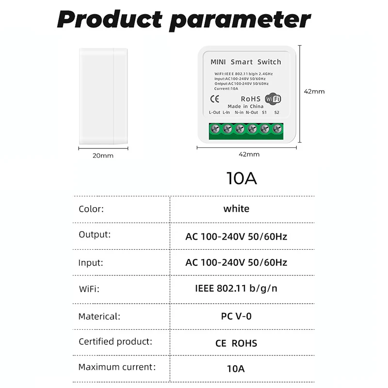 1/10Pcs Tuya 10A MINI Wifi Smart Switch Timer Wireless Switches Alexa Google Home Breaker Smart Life APP Remote Control
1/10Pcs Tuya 10A MINI Wifi Smart Switch Timer Wireless Switches Alexa Google Home Breaker Smart Life APP Remote Control