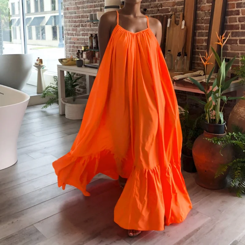 Summer Dress Women Sexy Sleeveless Ruffled Long Dress Casual Loose Solid Pleated Beach Vestido Robe Dress Women
Summer Dress Women Sexy Sleeveless Ruffled Long Dress Casual Loose Solid Pleated Beach Vestido Robe Dress Women