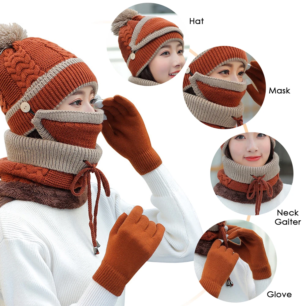 4PCS Women's Winter Cap Scarves Sets Neck Warm Scarf Cute Knitted Hat Gloves Set Skiing Warm Suit Christmas New Year Gifts
4PCS Women's Winter Cap Scarves Sets Neck Warm Scarf Cute Knitted Hat Gloves Set Skiing Warm Suit Christmas New Year Gifts
