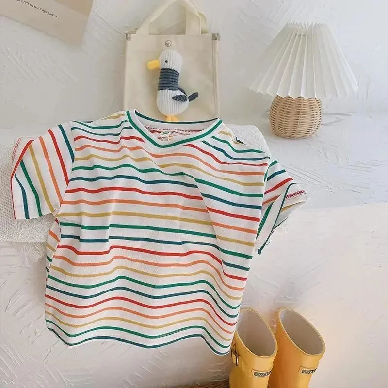 Rainbow Stripe t-shirts children's baby kids boys girls thin short sleeve tops boys girls casual breathable T-shirts tops P4 392
Rainbow Stripe t-shirts children's baby kids boys girls thin short sleeve tops boys girls casual breathable T-shirts tops P4 392