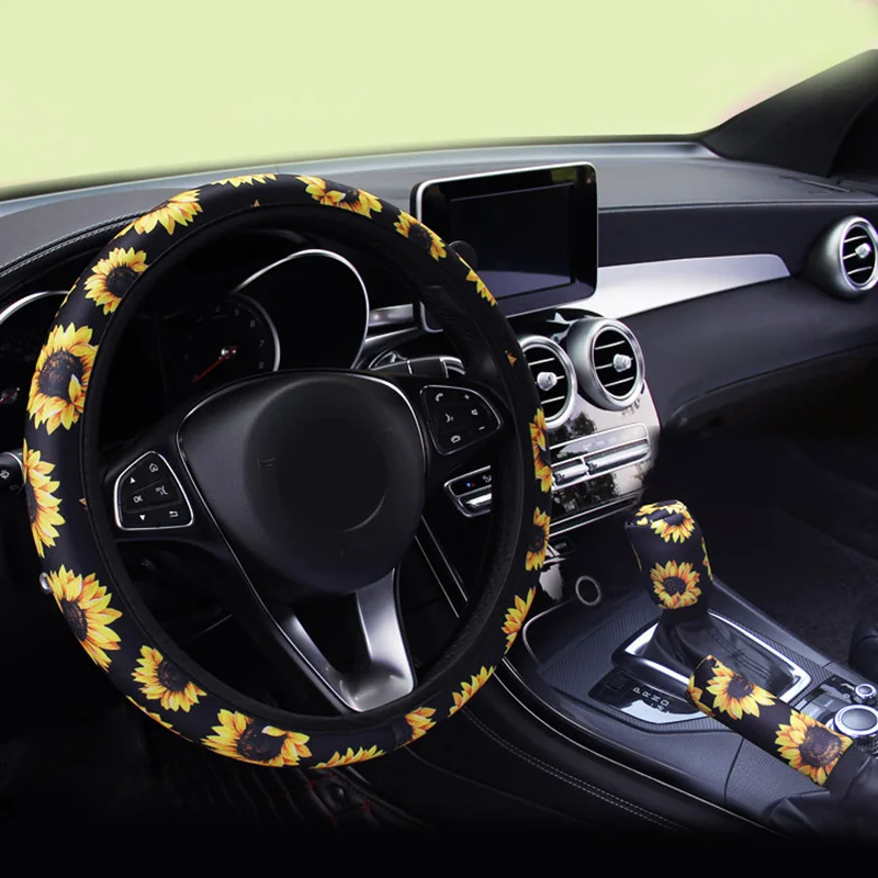 3 PCS /set Car Steering Wheel Cover Handbrake Cover Gear Shift Cover Sunflower Print Protectior Universal Interior Accessories
3 PCS /set Car Steering Wheel Cover Handbrake Cover Gear Shift Cover Sunflower Print Protectior Universal Interior Accessories