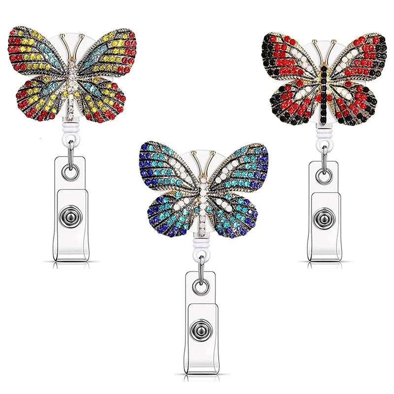 3 Pcs Butterfly Badge Reels Retractable Rhinestone Badge Holders Name Tag Holder Reels for Nurses Decoration Supplies
3 Pcs Butterfly Badge Reels Retractable Rhinestone Badge Holders Name Tag Holder Reels for Nurses Decoration Supplies