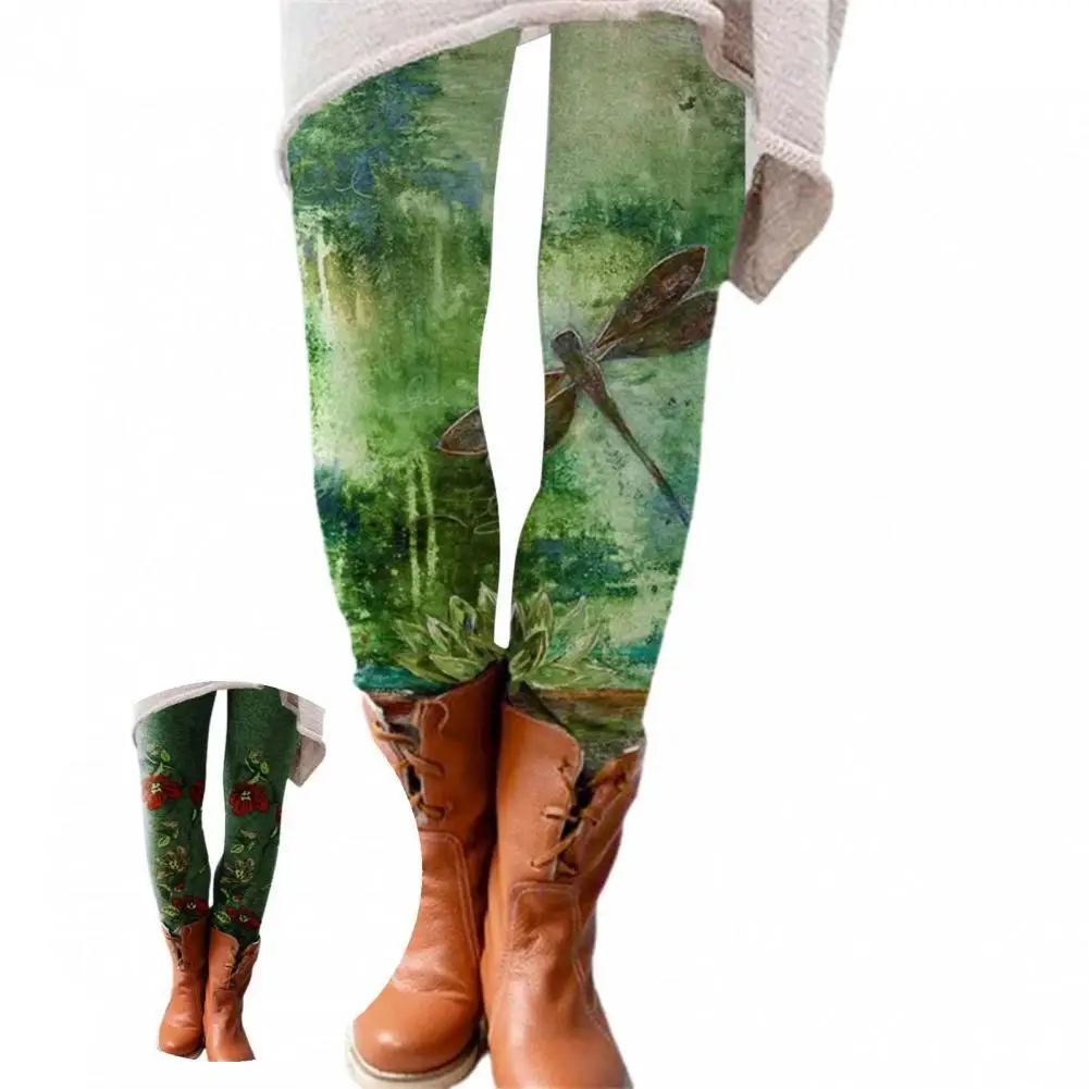 Elastic Waist Close-Fitting Green Landscape Print Bottoming Pants for Parties 
Elastic Waist Close-Fitting Green Landscape Print Bottoming Pants for Parties