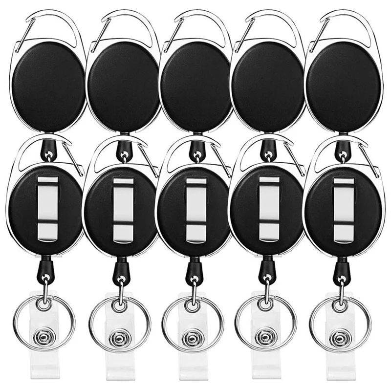 Retractable Badge Holder with Carabiner Reel Clip and Key Ring for ID Card Key Keychain Holders Black 10 Pieces
Retractable Badge Holder with Carabiner Reel Clip and Key Ring for ID Card Key Keychain Holders Black 10 Pieces