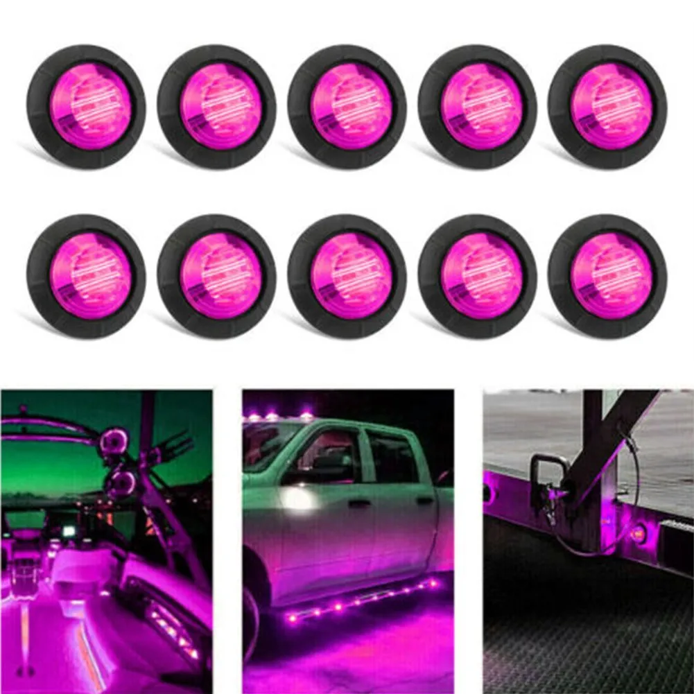 

10pcs 12V 3/4" Round Purple Pink LED Bullet Lamp Waterproof Side Marker Indicators Light For Truck Trailer Tail Clearance Lights
