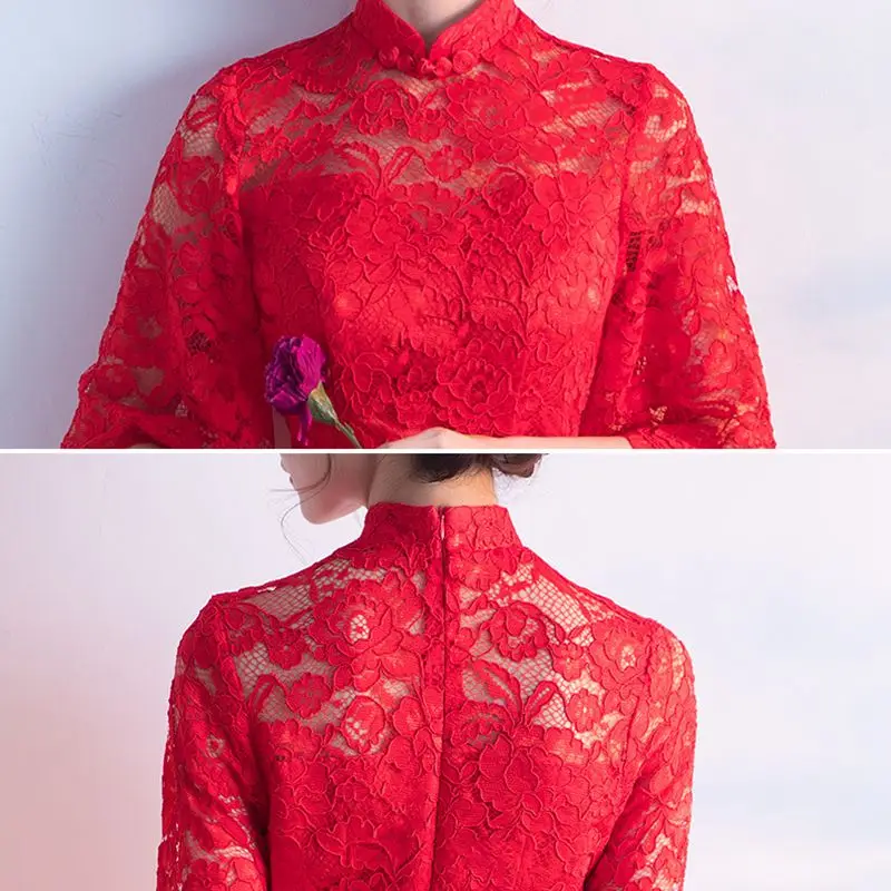 Womens Qipao Red Lace Short Cheongsam Vintage Chinese style Mini DressSlim Party Dresses Button traditional chinese bride dress
Womens Qipao Red Lace Short Cheongsam Vintage Chinese style Mini DressSlim Party Dresses Button traditional chinese bride dress