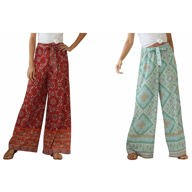 2X Pants Women Floral Print Wide Leg Bohemian Pants Ladies Sashes Loose Rayon Boho Long Pants L Size Red & Green
2X Pants Women Floral Print Wide Leg Bohemian Pants Ladies Sashes Loose Rayon Boho Long Pants L Size Red & Green