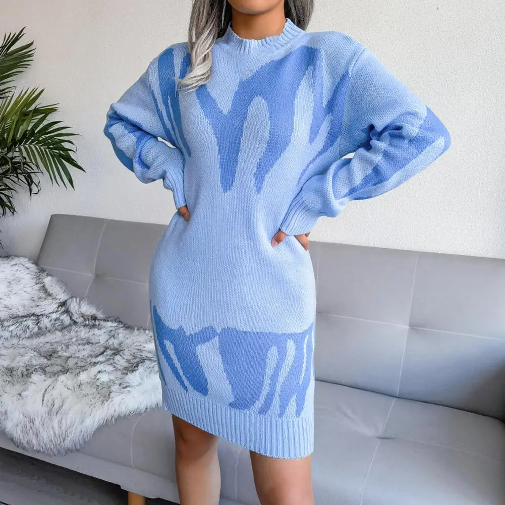 Sweaters Dress O-neck Long Sleeve Stylish Print Women Ribbing Cuff Dress Sweaters Streetwear Warm Outerwear 2021
Sweaters Dress O-neck Long Sleeve Stylish Print Women Ribbing Cuff Dress Sweaters Streetwear Warm Outerwear 2021