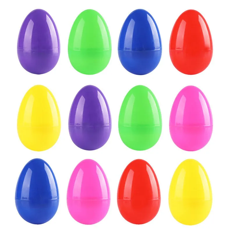 

12Pcs 6CM Kids Durable Plastic Bright Color Open Easter Eggs Assorted Colors Simulation Eggshell Holiday Decorations 1