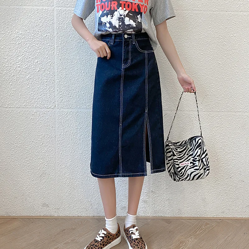 2021 new denim skirt women's summer bag hip show thin Korean high waist big split length A-line skirt
2021 new denim skirt women's summer bag hip show thin Korean high waist big split length A-line skirt