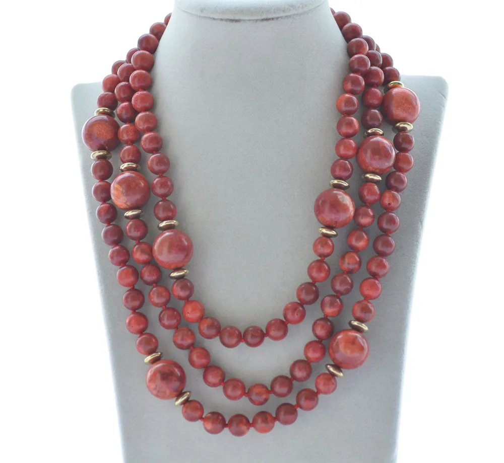

Z10163 3Row 20" 18mm Red Round Grass Coral Necklace