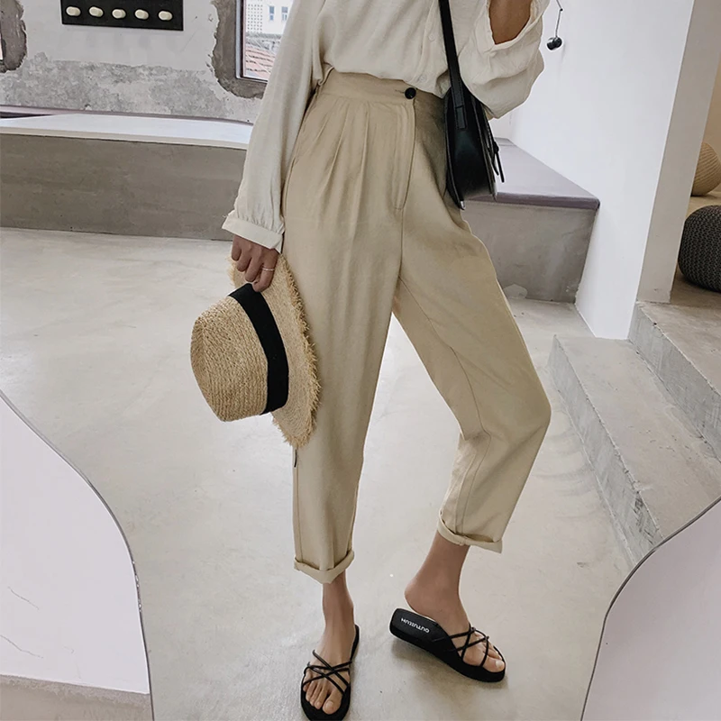 2020 Spring New Cotton and Linen Women's Casual Harem Pants Pockets High Waist Elegant Office Lady Ankle-Length Pants
2020 Spring New Cotton and Linen Women's Casual Harem Pants Pockets High Waist Elegant Office Lady Ankle-Length Pants