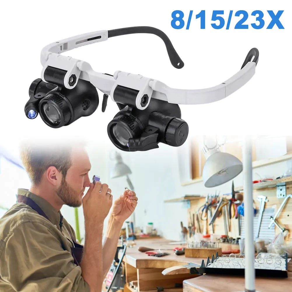 

2021 New Magnifying Glass Glasses Loupes Magnifier Eyewear with LED Lighting Watch Jeweler Watchmaker Repair 8x 15x 23X Lens