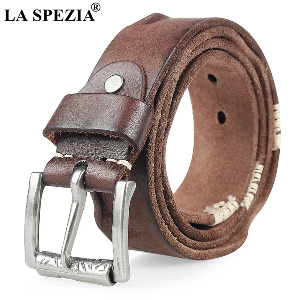 

LA SPEZIA Genuine Leather Belt Male Italy Cowskin Men Belt Black Coffee Camel Casual High Quality Waist Belt 110cm 115cm 120cm
