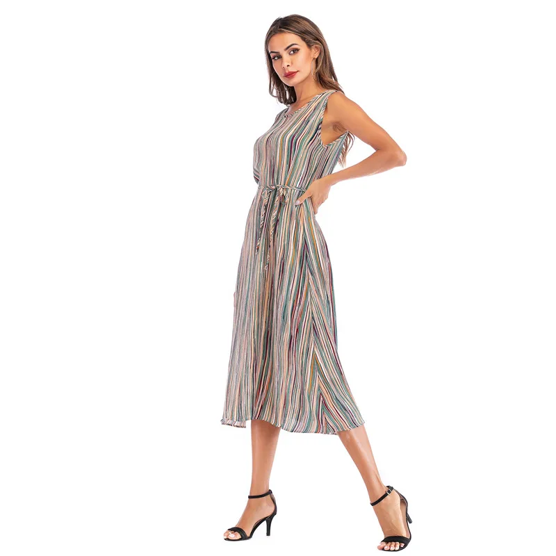 Floral Chiffon Dress Woman 2020 Summer Boho Beach Dresses Women Sleeveless Casual Striped Print A-line Party Dress Vestidos 
Floral Chiffon Dress Woman 2020 Summer Boho Beach Dresses Women Sleeveless Casual Striped Print A-line Party Dress Vestidos