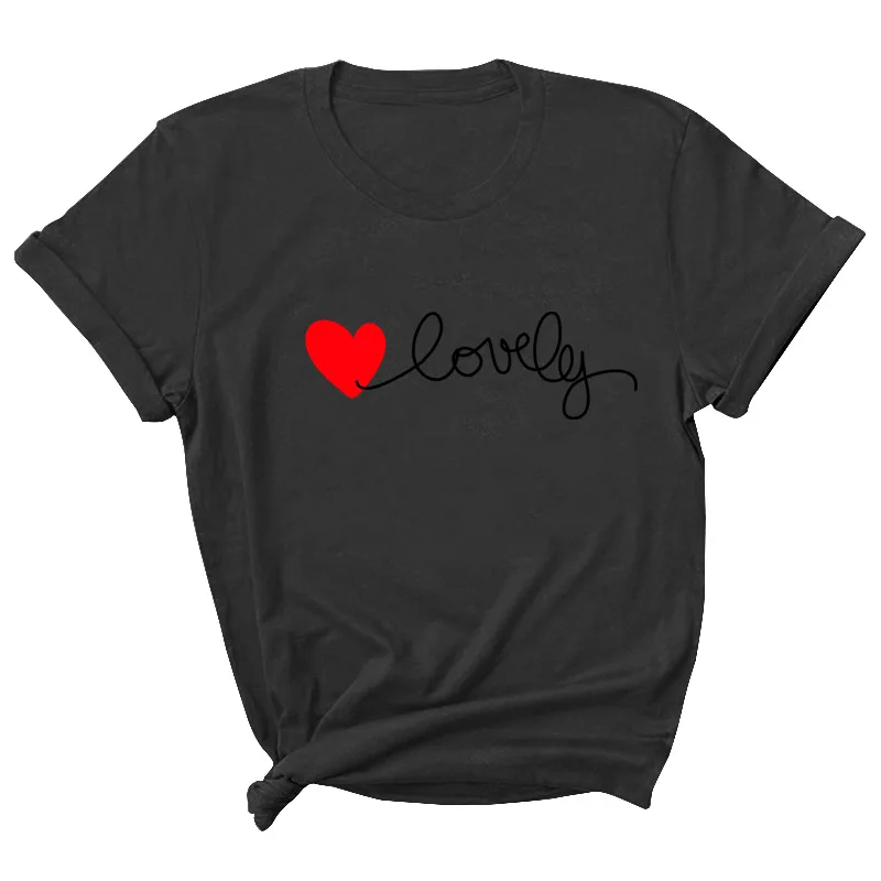 LOVE Lovely Letter Print Women T Shirt Short Sleeve ONeck Loose Women Tshirt Ladies Tee Shirt Tops Clothes Camisetas Mujer