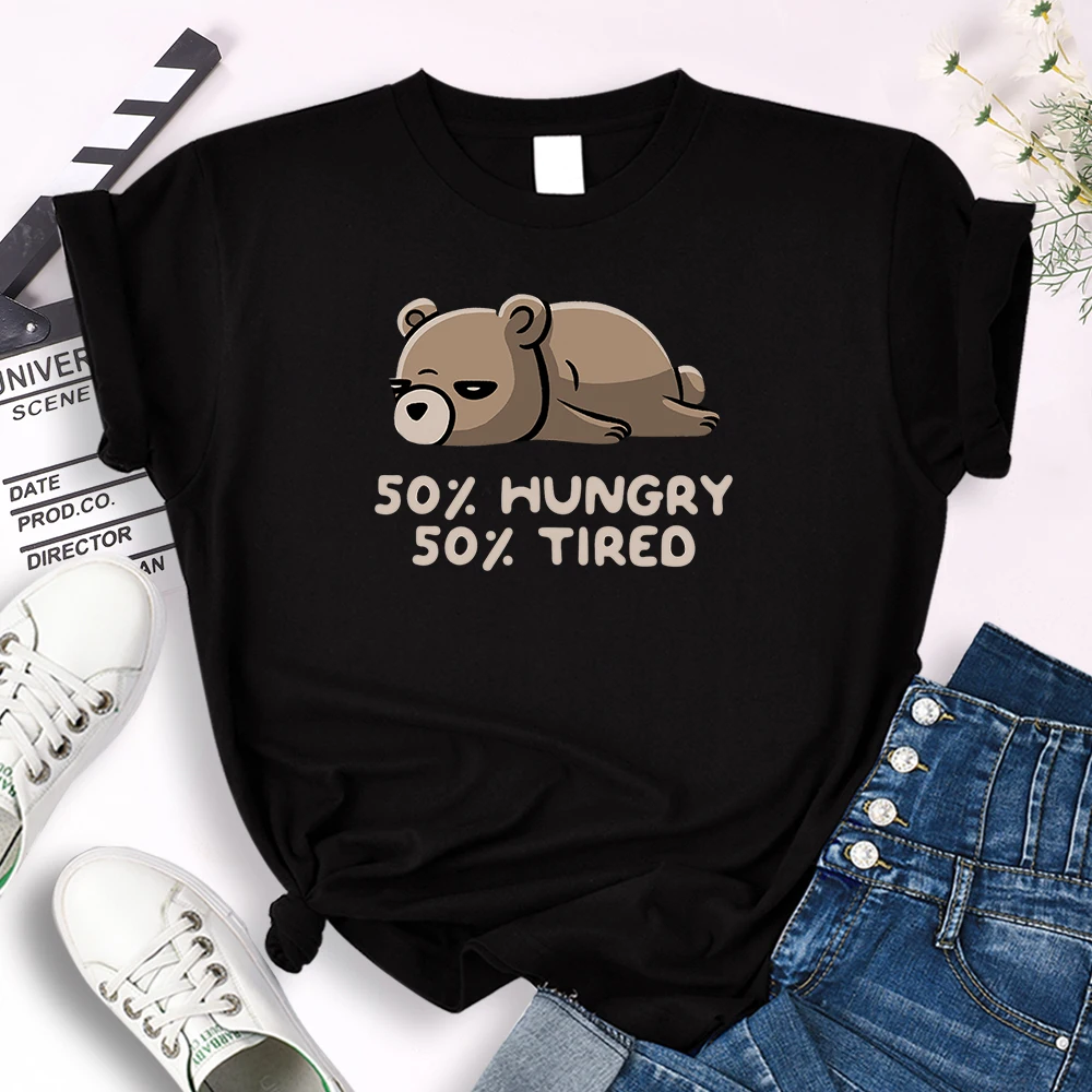 Tee Shirt Women 50% Hungry 50% Tired Bear Cartoon Animal Print Tees Women Oversize Cozy O-Neck Tops Cute Loose Slim Lady T Shirt
Tee Shirt Women 50% Hungry 50% Tired Bear Cartoon Animal Print Tees Women Oversize Cozy O-Neck Tops Cute Loose Slim Lady T Shirt
