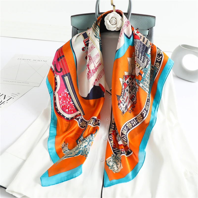 New Design Women Silk Square Scarf Neck Shawl Wrap Music Print Hijab Neckerchief Foulard Bandana Spring Summer Scarves 2021
New Design Women Silk Square Scarf Neck Shawl Wrap Music Print Hijab Neckerchief Foulard Bandana Spring Summer Scarves 2021