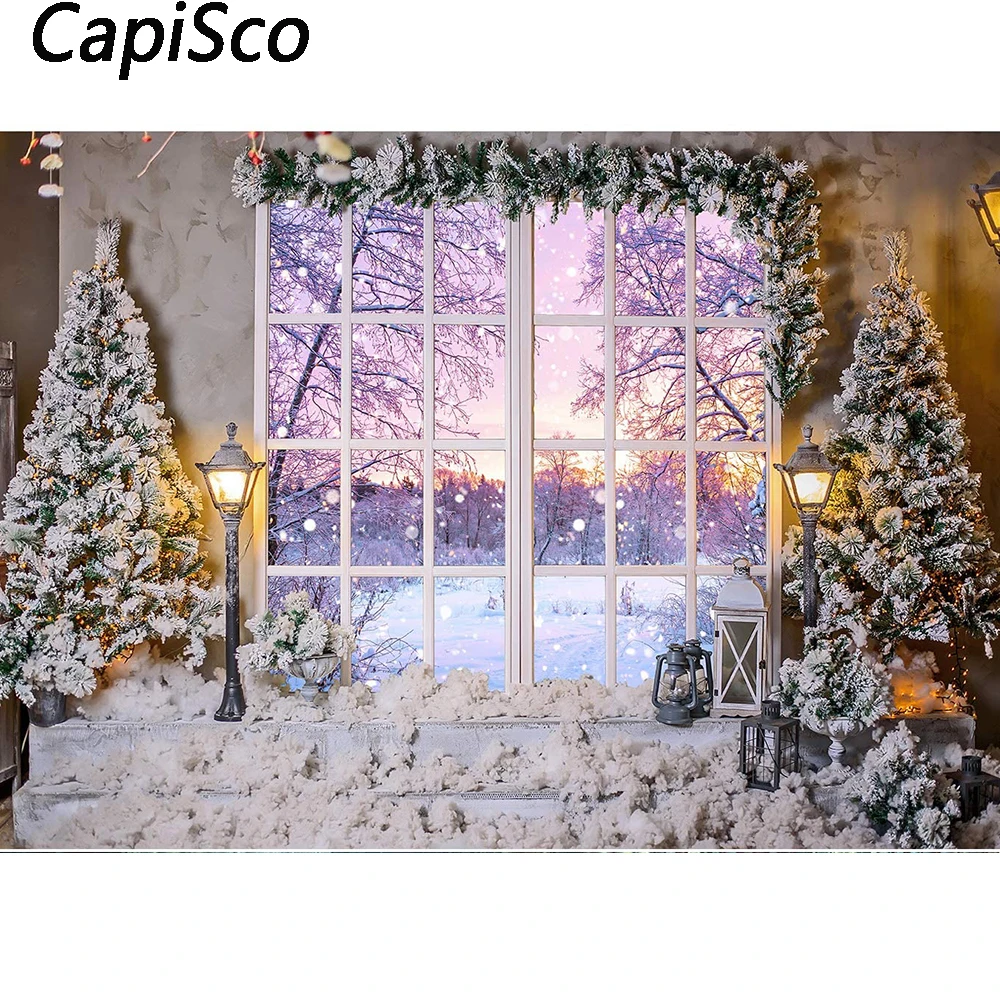 

Capisco Christmas Backdrop Warm Street Light Decor Window Snowfield Tree Wonderland Photography Background For Photo Studio