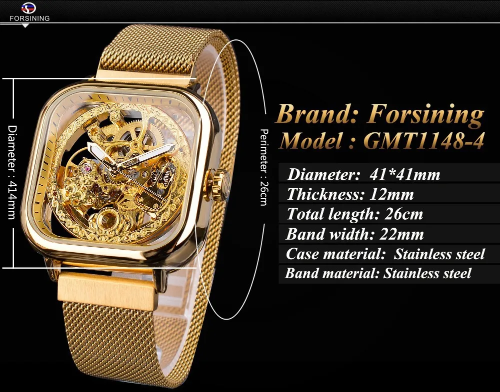 Forsing mens watch personality square hollow out automatic mechanical watch skeleton Top brand luxury 18K gold seagull watch
Forsing mens watch personality square hollow out automatic mechanical watch skeleton Top brand luxury 18K gold seagull watch