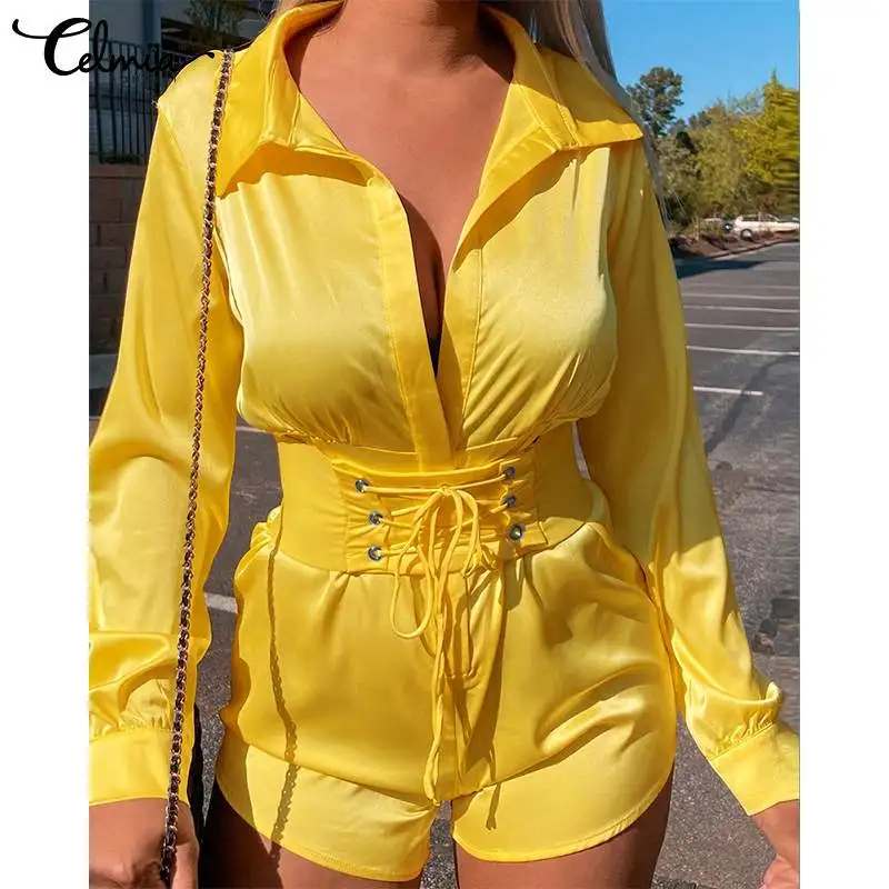 Elegant High Waist Rompers Celmia 2022 Fashion Women Long Sleeve Girdle Short Jumpsuits Casual Satin Lapel Streetwear Overalls
Elegant High Waist Rompers Celmia 2022 Fashion Women Long Sleeve Girdle Short Jumpsuits Casual Satin Lapel Streetwear Overalls
