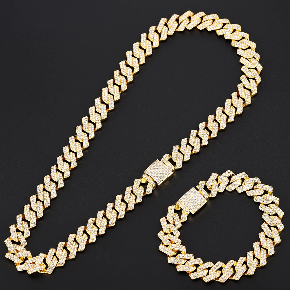 Iced Out Chain Bling Prong Miami Cuban Link Chains Necklaces 15mm Full Crystal Rhinestones Clasp Hip Hop Necklace Bracelet Mens
Iced Out Chain Bling Prong Miami Cuban Link Chains Necklaces 15mm Full Crystal Rhinestones Clasp Hip Hop Necklace Bracelet Mens