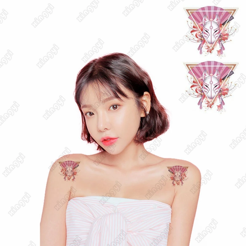 

Waterproof Temporary Tattoo Sticker Ukiyoe Cat Mask Fan Bells Children Girls Tatoo Water Transfer Flash Tatto Man Woman 10.5*6cm