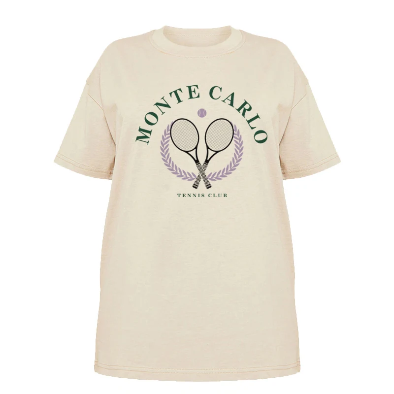 

Monte Carlo Tennis Print Women's T-Shirt Summer Cotton Oversized T Shirt Aesthetic Vintage Shirt Streetwear Top Retro Clothes