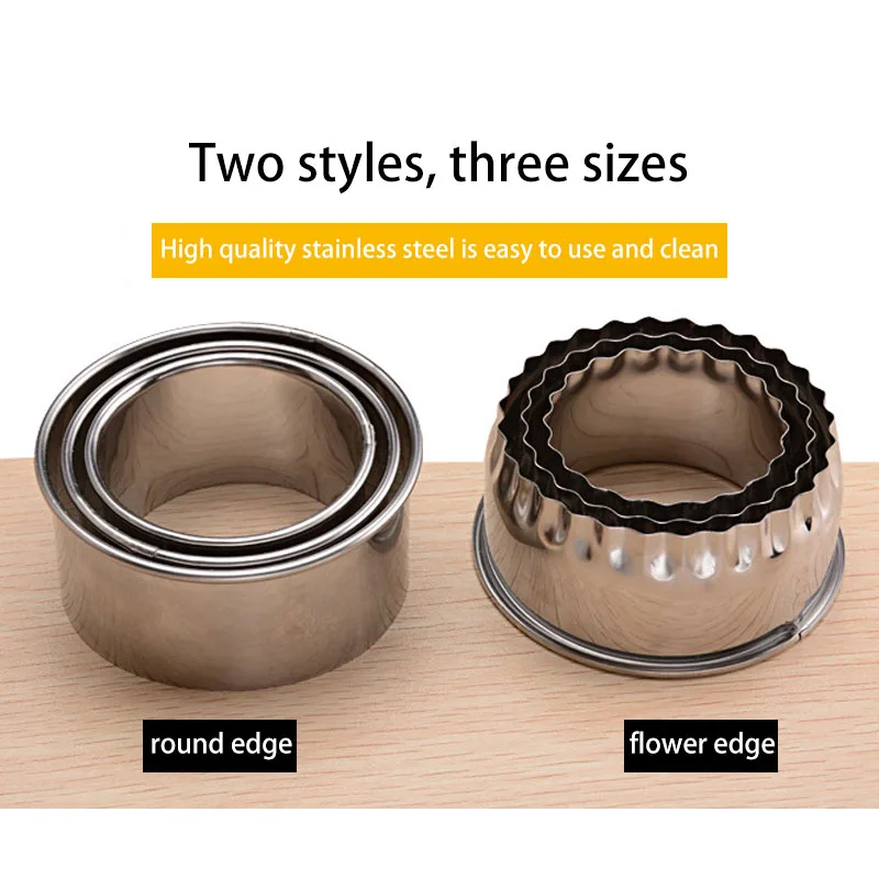 3Pcs Round/Flower Shaped Pastry Mold Dough Cutting Tool Kitchen Food-Grade Stainless Steel Cutter Portable Dumplings Molds
3Pcs Round/Flower Shaped Pastry Mold Dough Cutting Tool Kitchen Food-Grade Stainless Steel Cutter Portable Dumplings Molds