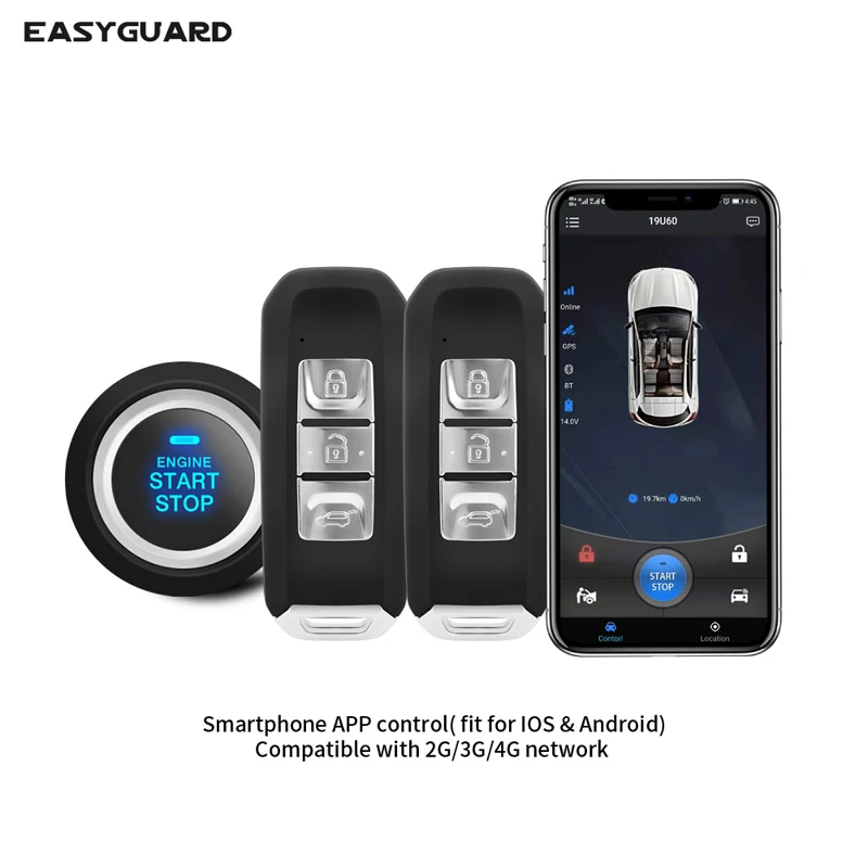 EASYGUARD smartphone app 4G 3G 2G keyless entry system engine start stop remote engine start GPS GSM car security system DC12V
EASYGUARD smartphone app 4G 3G 2G keyless entry system engine start stop remote engine start GPS GSM car security system DC12V