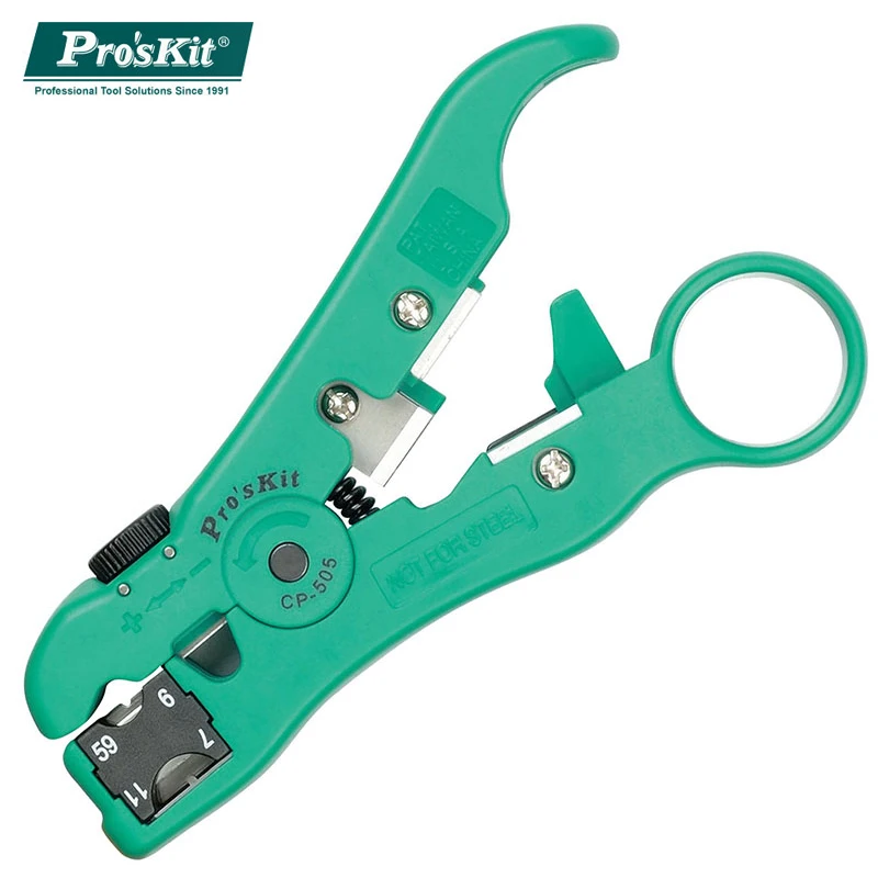 

Pro'sKit CP-505 Multifunction Rotary Coax Coaxial Cable Cutter Tool RG-59 RG-6 RG-7 RG-11 4P/6P/8P Wire Stripper