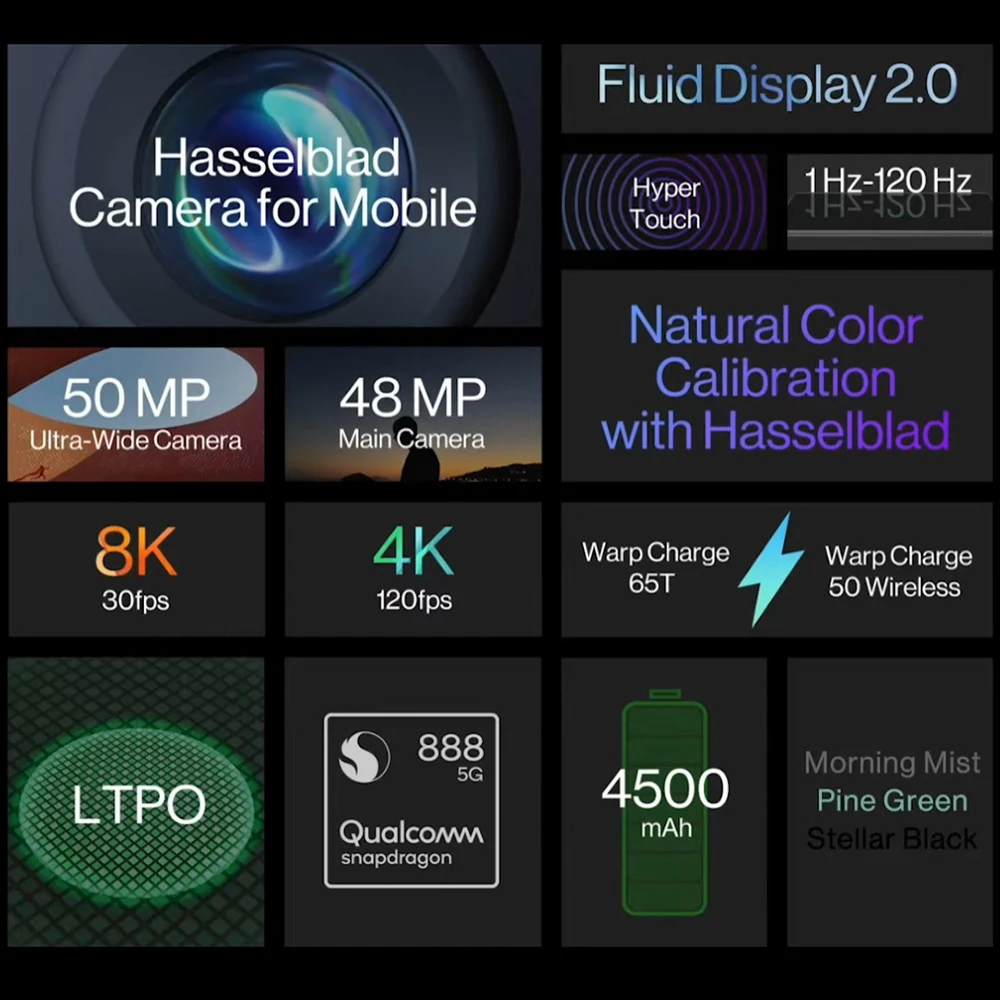 Глобальный Встроенная память Oneplus 9 Pro 5G смартфон 48MP Камера Snapdragon 888 6 7 '𧄠 Гц