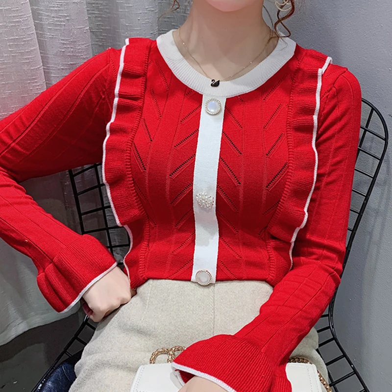 Winter Women Flare Sleeve Patchwork Knitted Jumper Ladies New Stylish O-Neck Slim Sweater Tops 2020 Female Basic Knitwear
Winter Women Flare Sleeve Patchwork Knitted Jumper Ladies New Stylish O-Neck Slim Sweater Tops 2020 Female Basic Knitwear