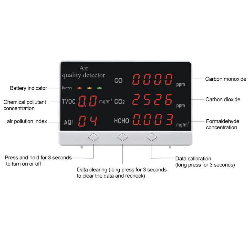 Digital Indoor Outdoor CO/HCHO/TVOC Tester CO2 Meter Air Quality Monitor Detector Multifunctional Household Gas Analyzer A5YD
Digital Indoor Outdoor CO/HCHO/TVOC Tester CO2 Meter Air Quality Monitor Detector Multifunctional Household Gas Analyzer A5YD